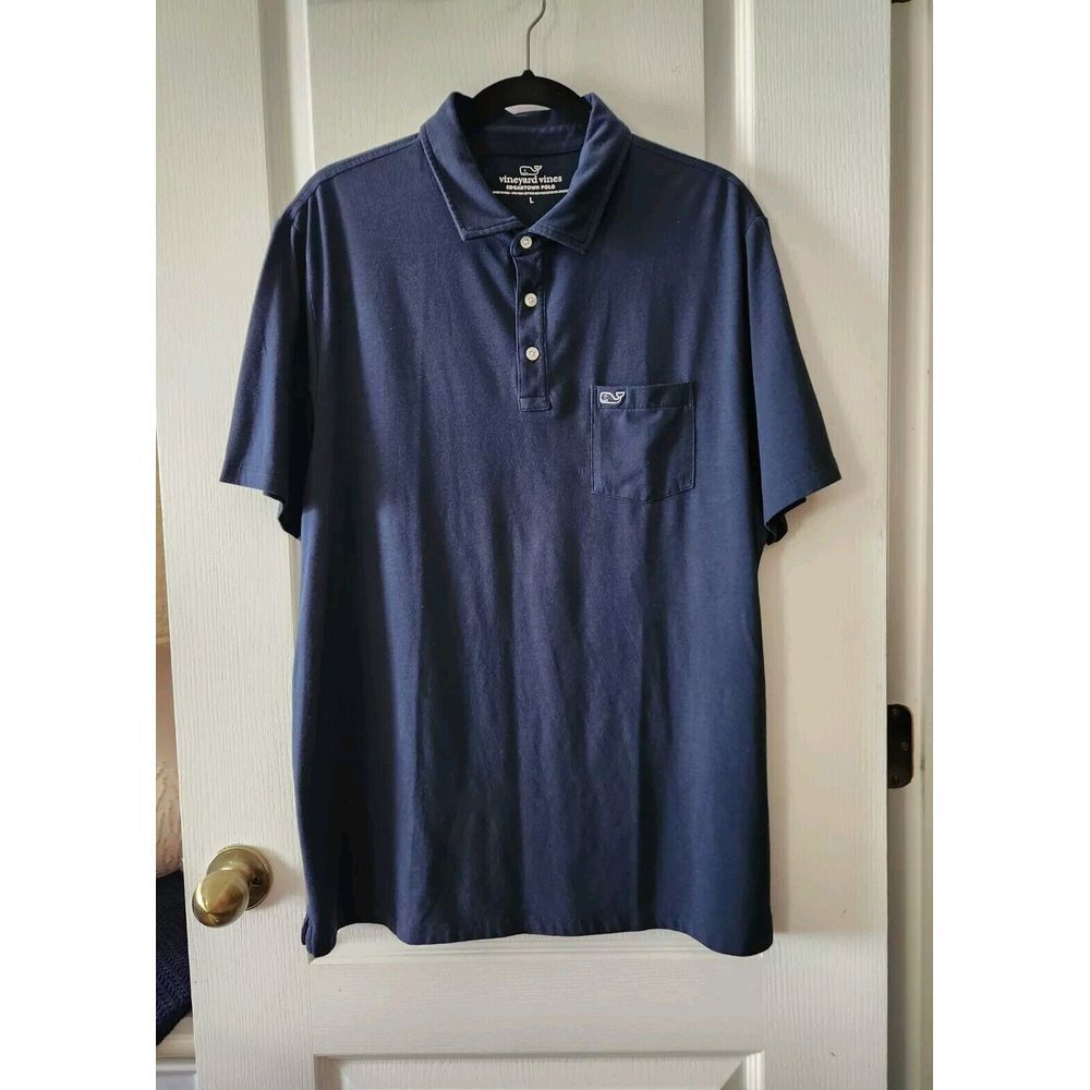 Vineyard Vines Polo Shirt Men‎ Blue Whale Pima Cotton Pocket Size L